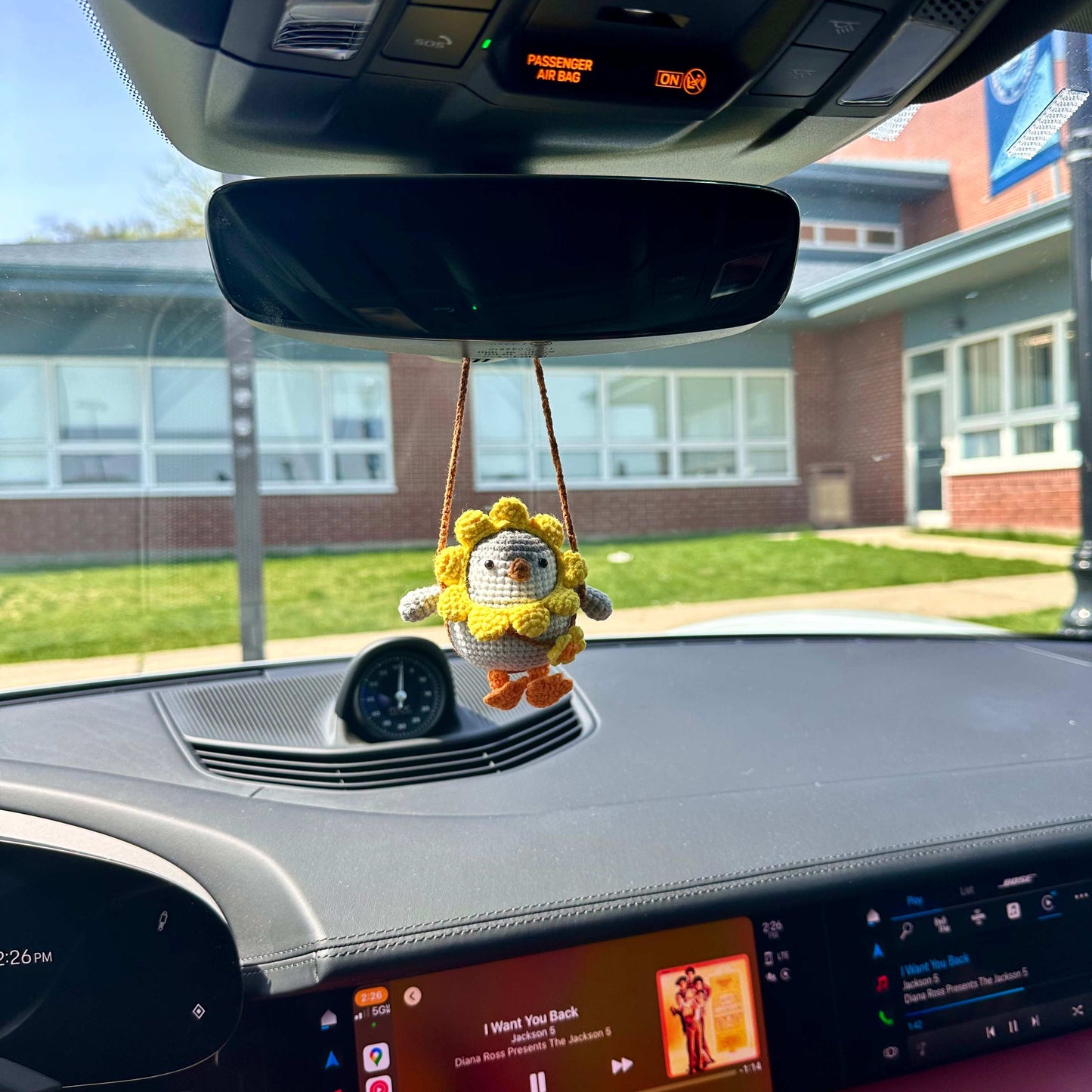 Crochet Sunflower Penguin Car Ornament