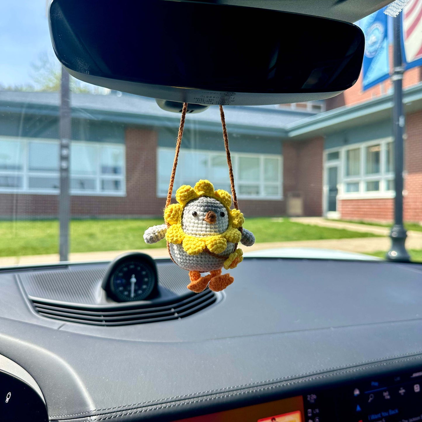 Crochet Sunflower Penguin Car Ornament