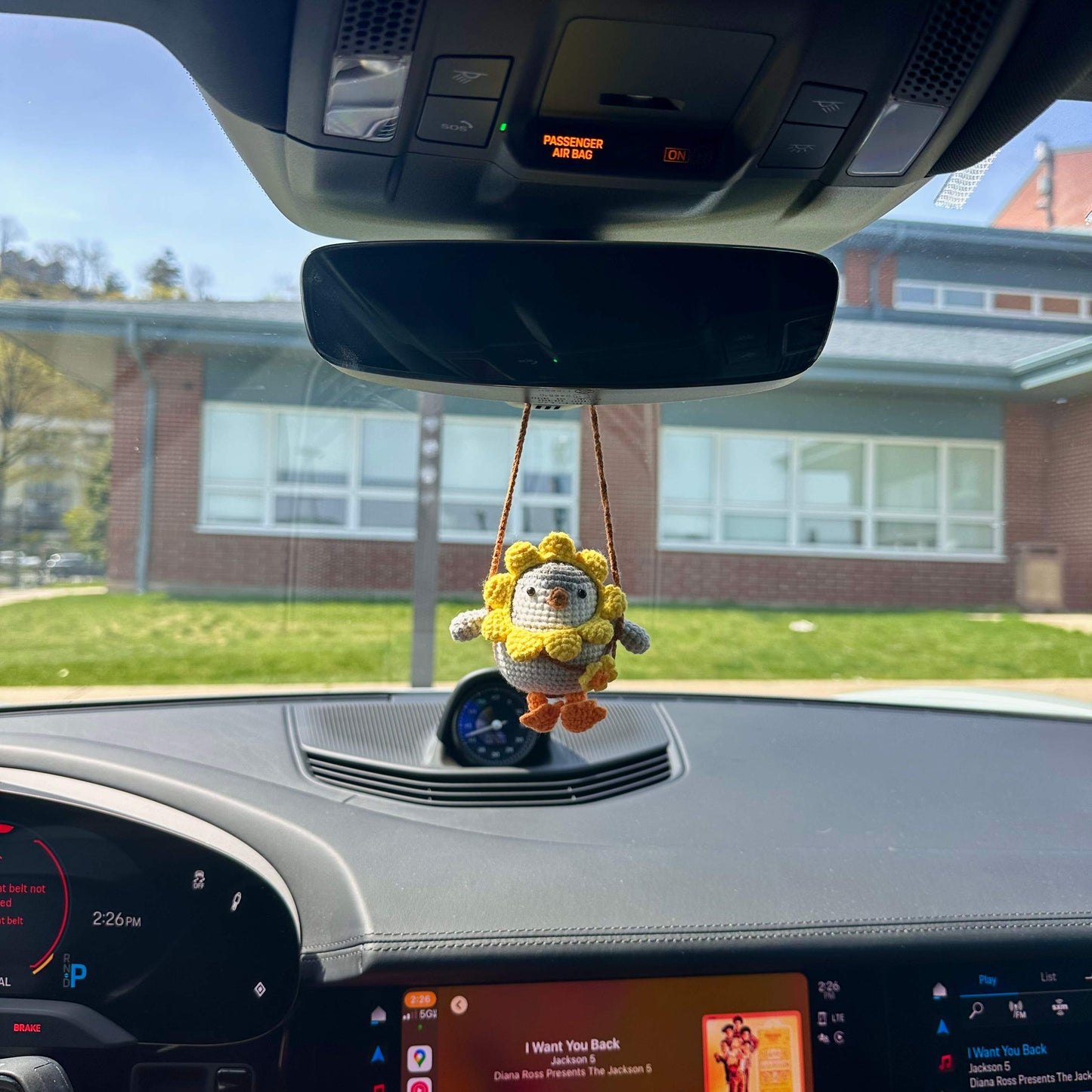 Crochet Sunflower Penguin Car Ornament