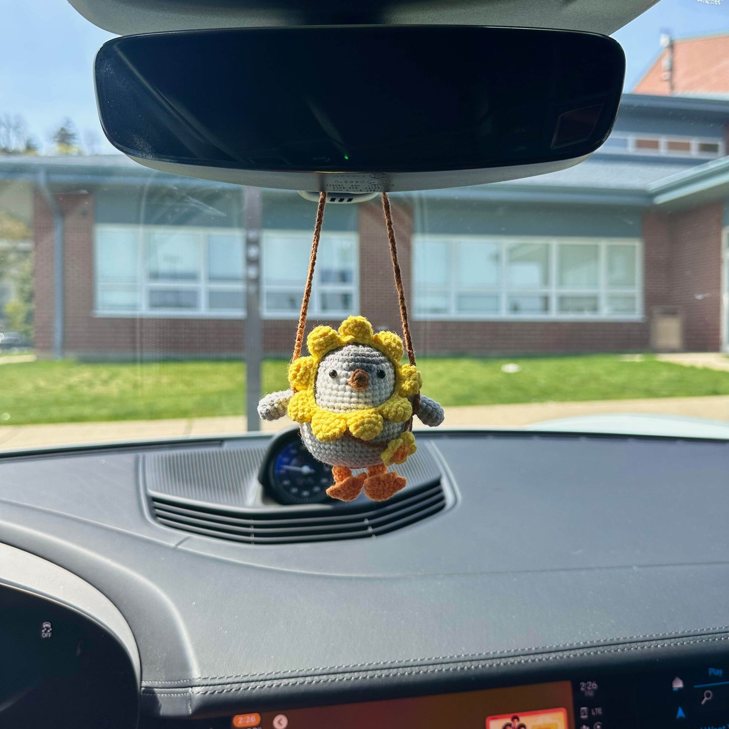 Crochet Sunflower Penguin Car Ornament