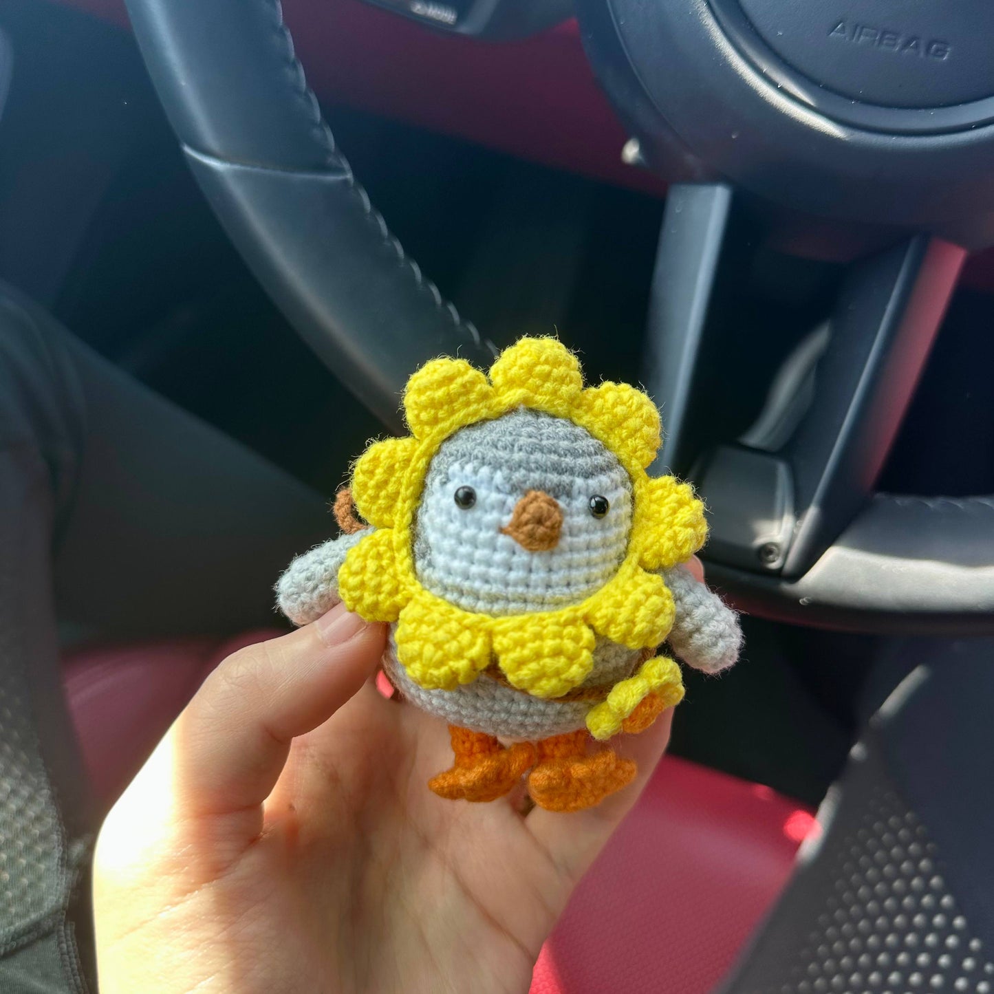 Crochet Sunflower Penguin Car Ornament
