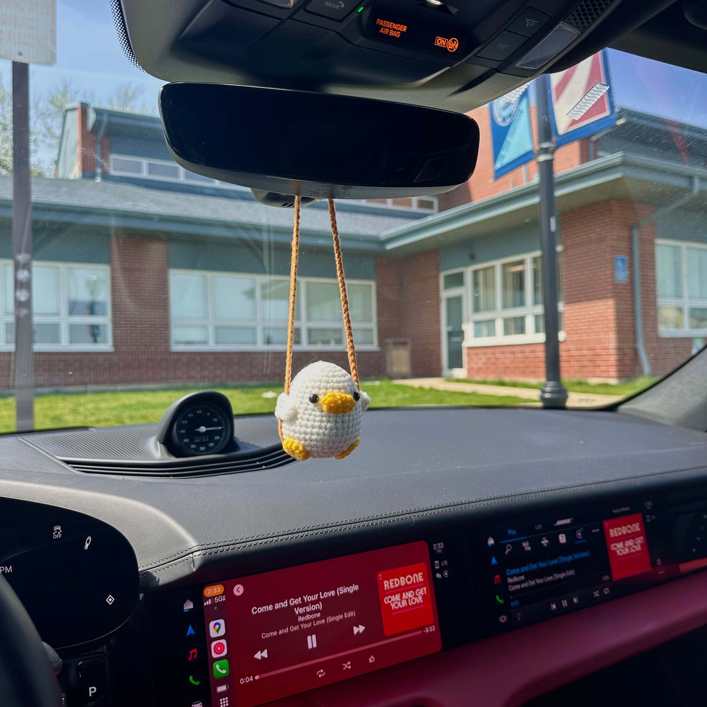 Crochet Duck Car Charm Rearview Mirror Decoration