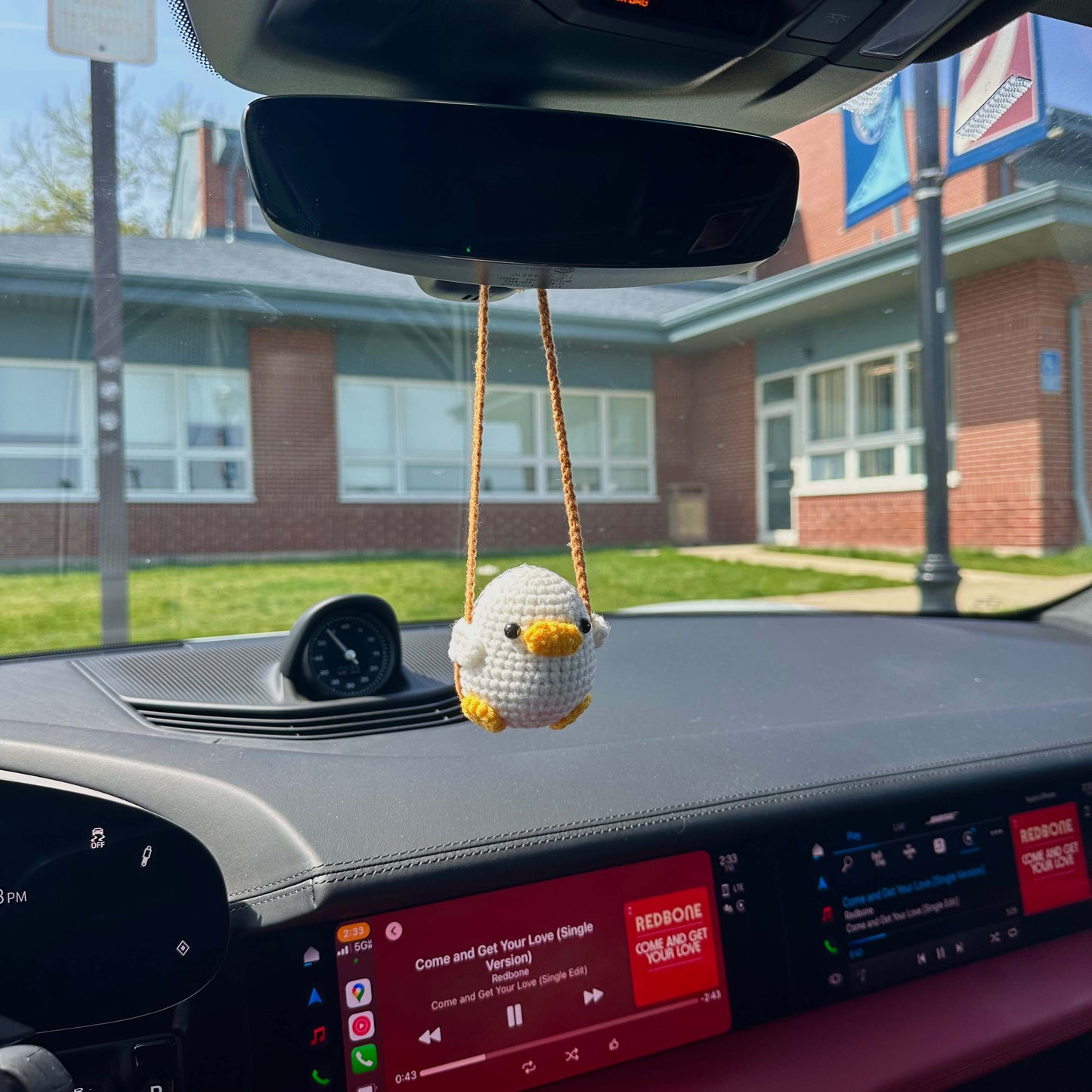 Crochet Duck Car Charm Rearview Mirror Decoration