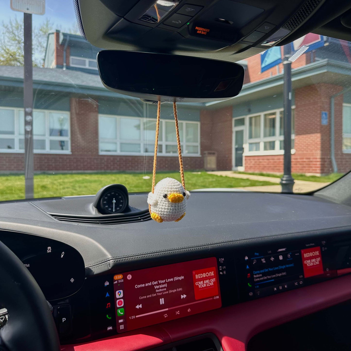 Crochet Duck Car Charm Rearview Mirror Decoration