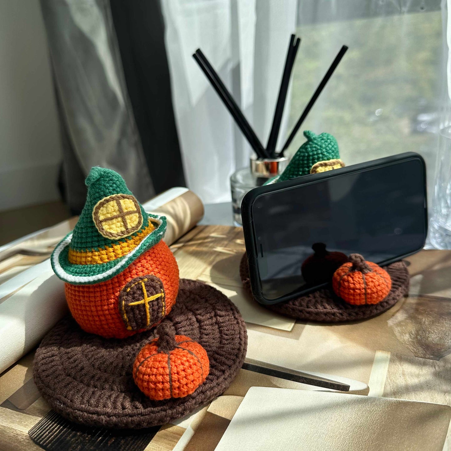 Crochet Pumpkin House Phone Holder