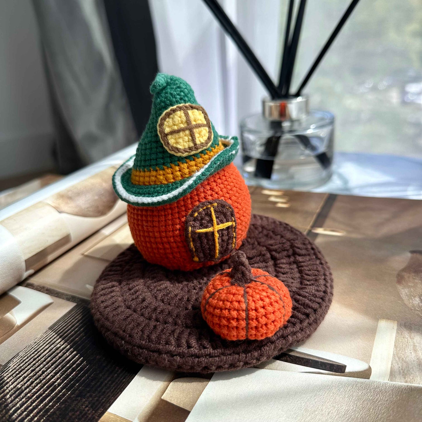 Crochet Pumpkin House Phone Holder