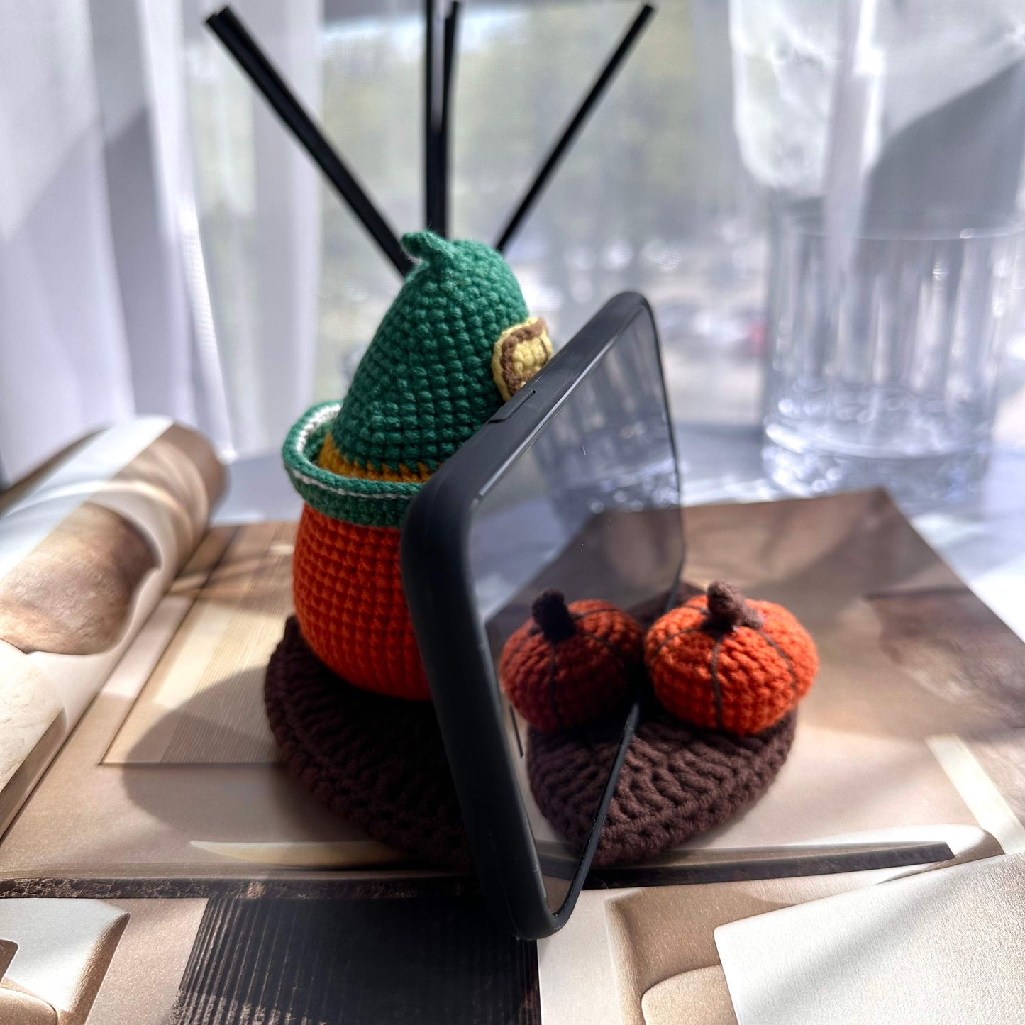 Crochet Pumpkin House Phone Holder