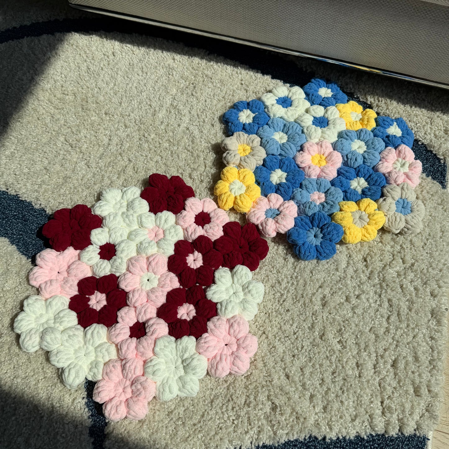 Handmade Chunky Crochet Flower Rug