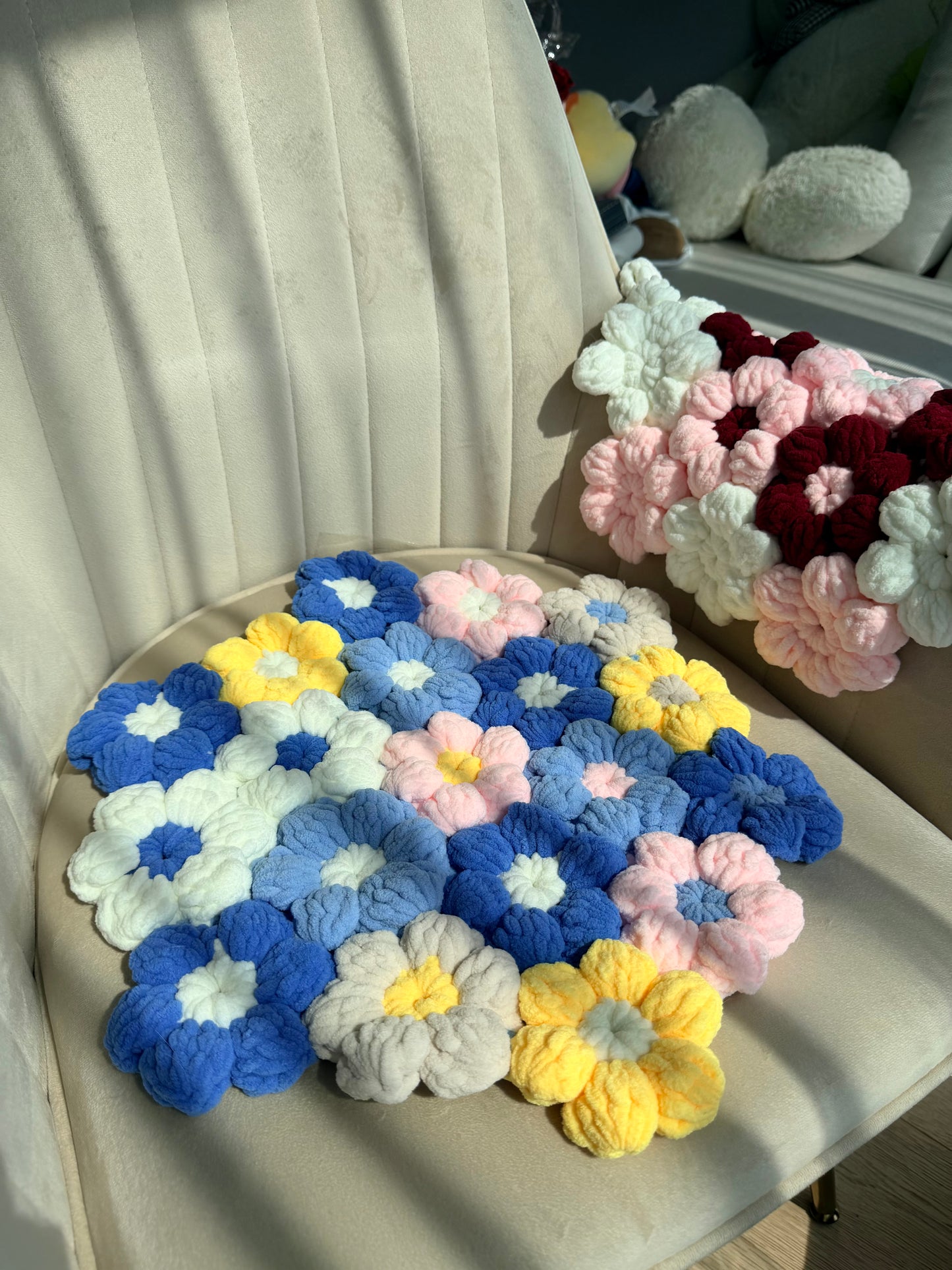 Handmade Chunky Crochet Flower Rug