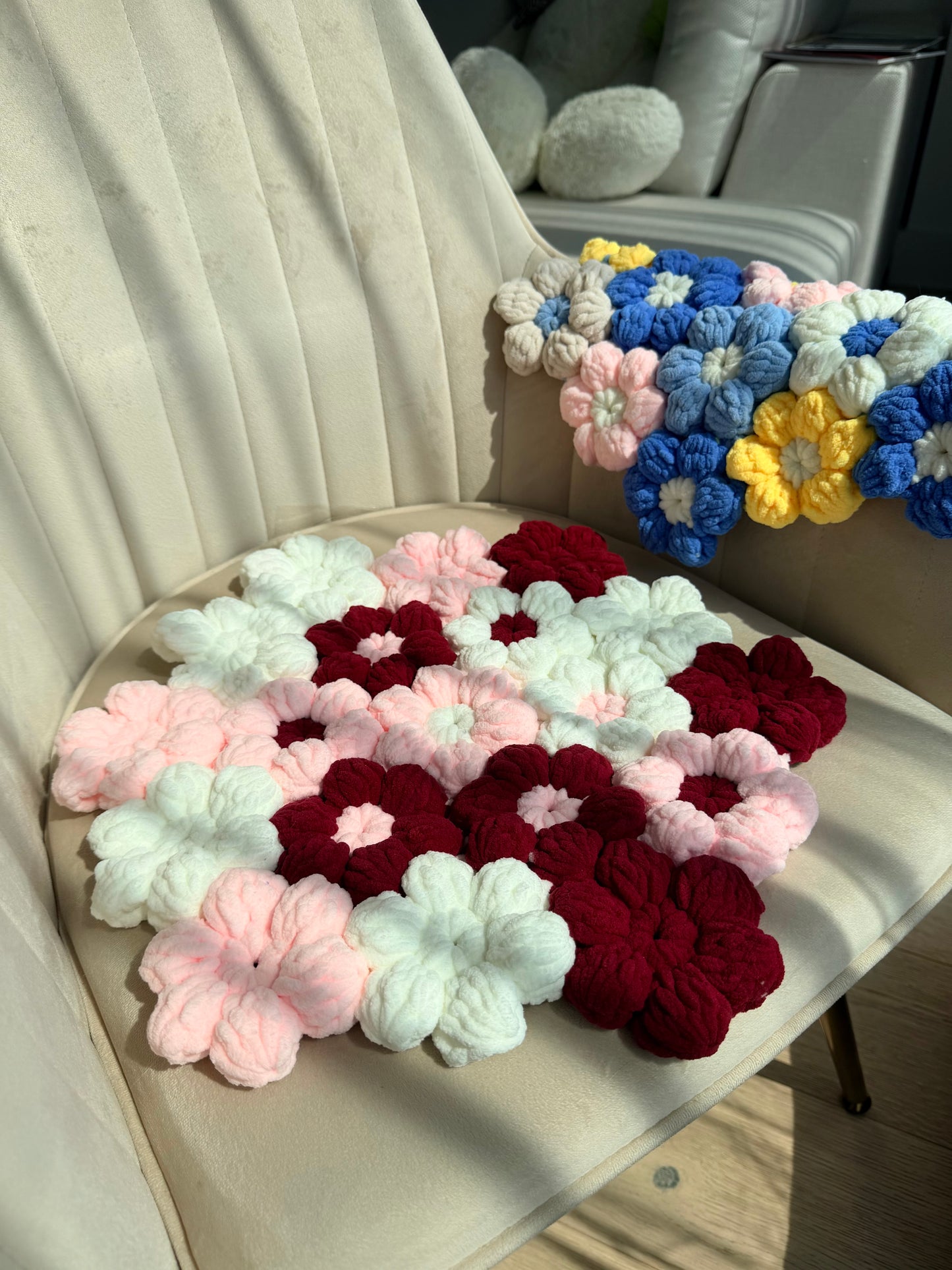 Handmade Chunky Crochet Flower Rug