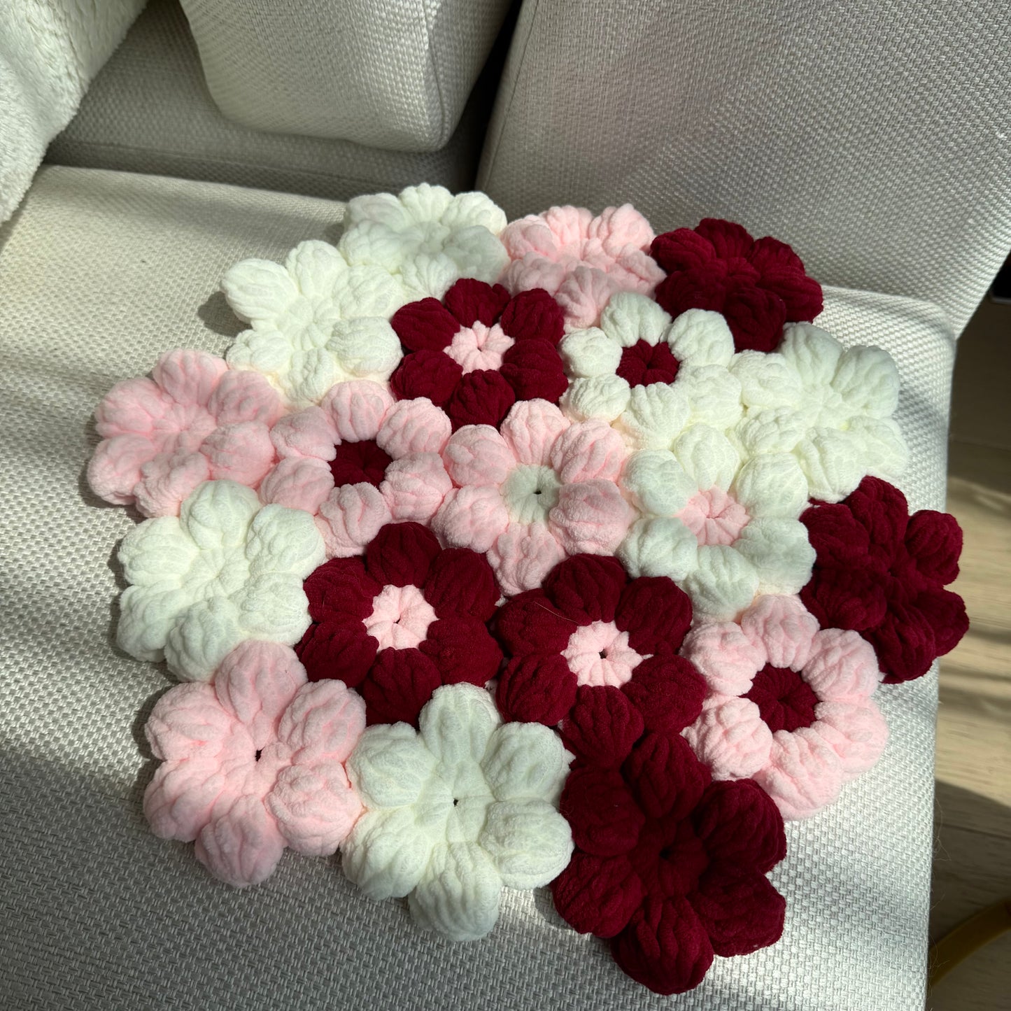 Handmade Chunky Crochet Flower Rug