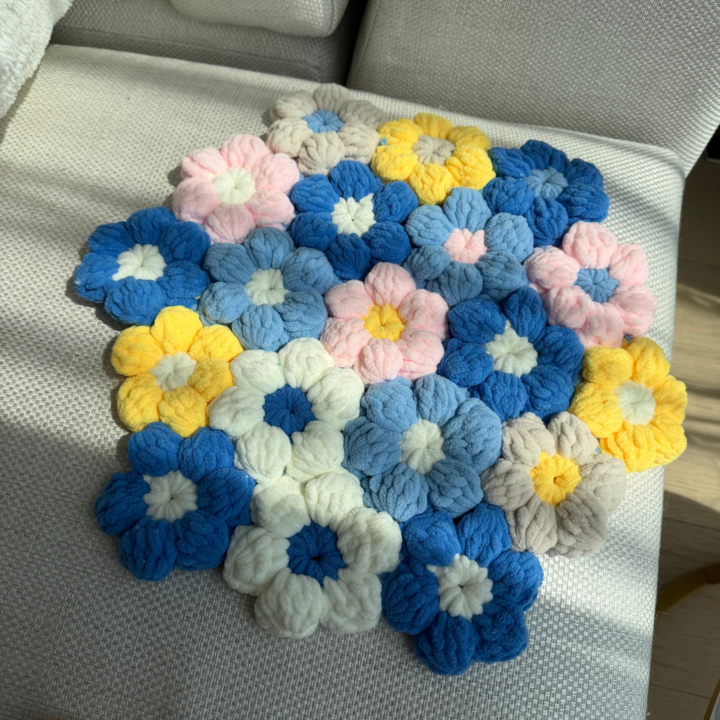 Handmade Chunky Crochet Flower Rug