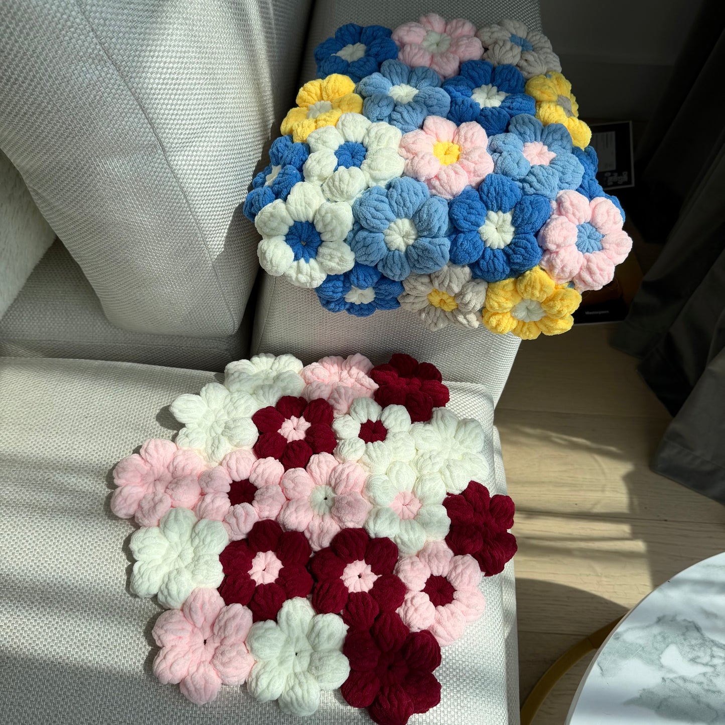 Handmade Chunky Crochet Flower Rug