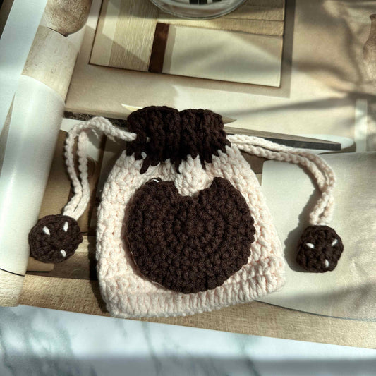 Crochet Cookie Drawstring Bag Coin Purse
