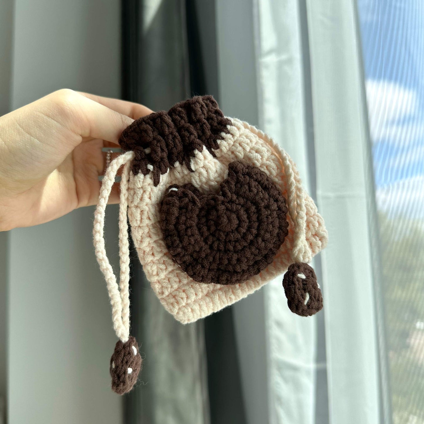 Crochet Cookie Drawstring Bag Coin Purse