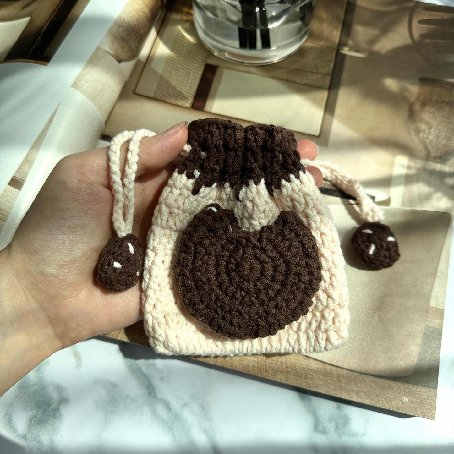 Crochet Cookie Drawstring Bag Coin Purse