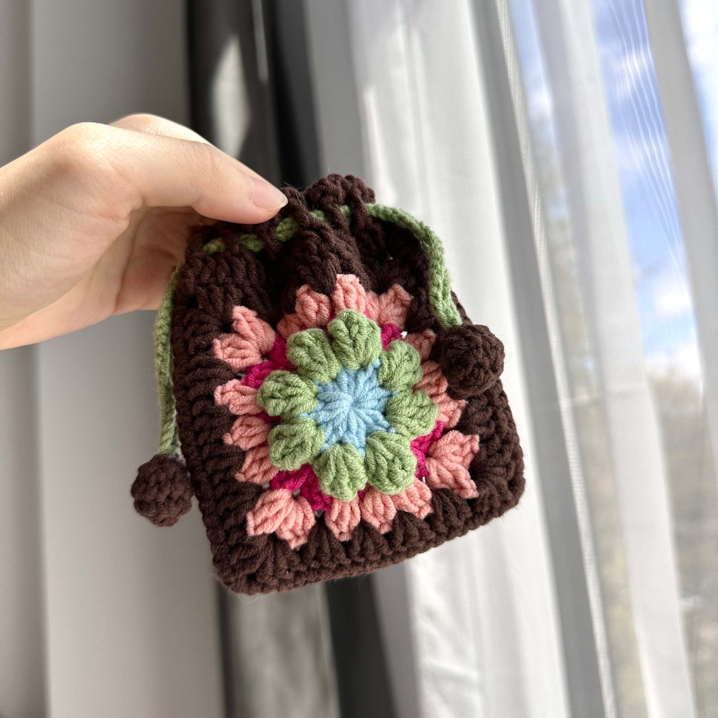 Handmade Crochet Flower Pouch – Boho AirPods Case, Coin Purse