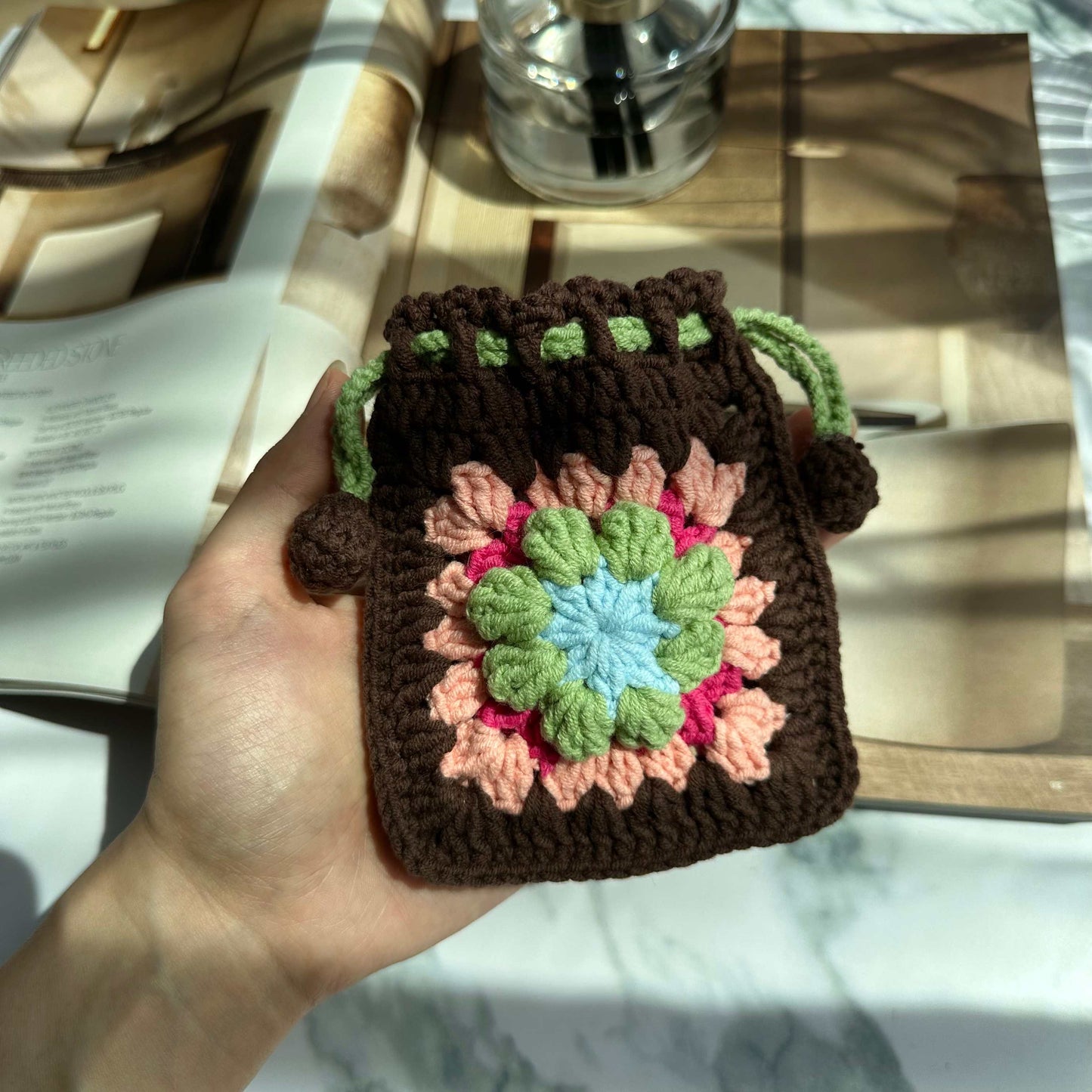Handmade Crochet Flower Pouch – Boho AirPods Case, Coin Purse