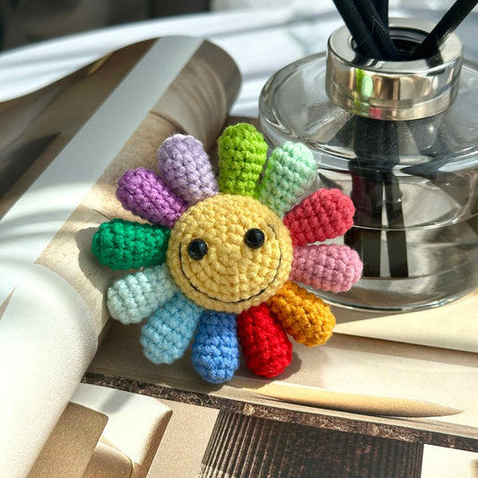 Handmade Crochet Rainbow Smiley Flower Plushie