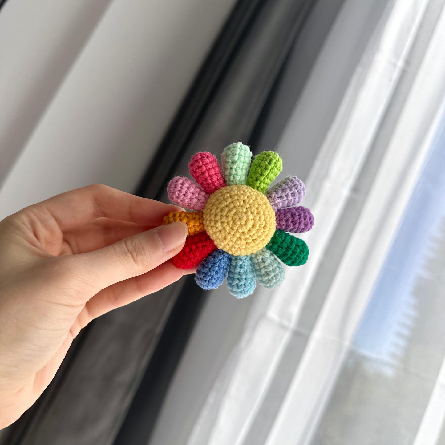 Handmade Crochet Rainbow Smiley Flower Plushie
