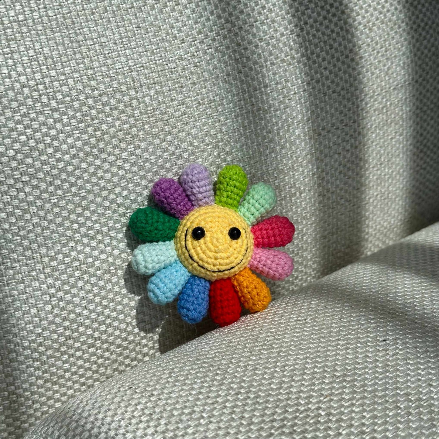 Handmade Crochet Rainbow Smiley Flower Plushie