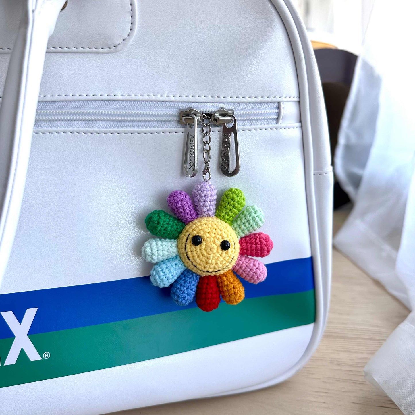 Handmade Crochet Rainbow Smiley Flower Plushie