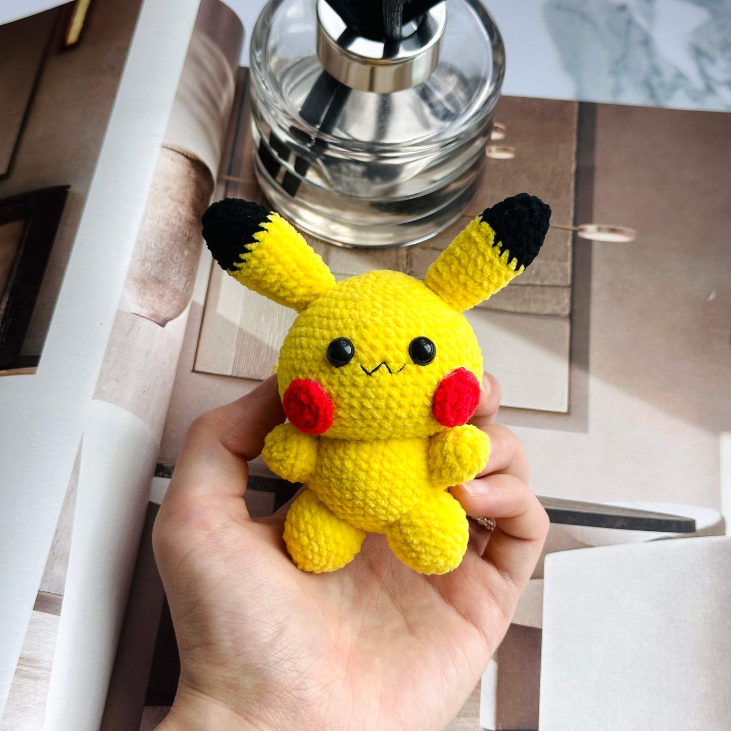 Handmade Yellow Electric Mouse Crochet Plush Keychain