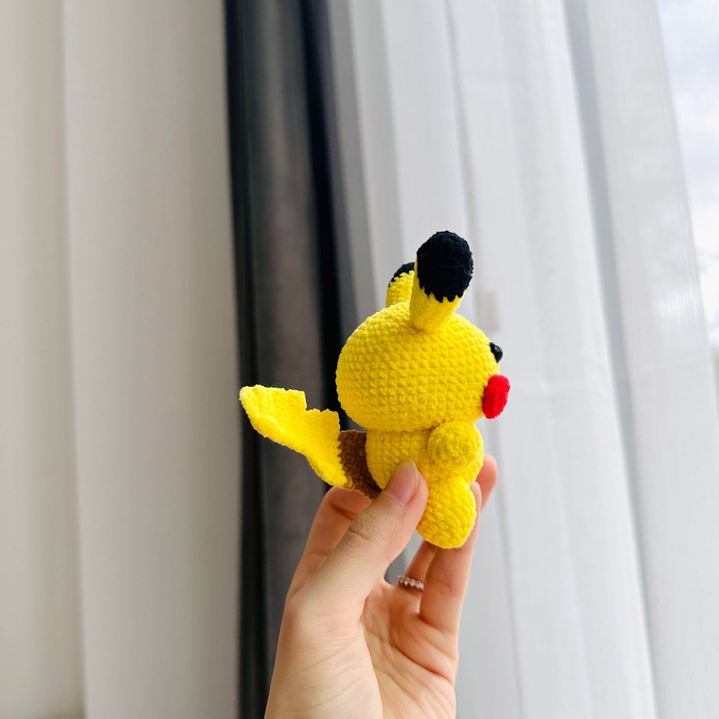 Handmade Yellow Electric Mouse Crochet Plush Keychain