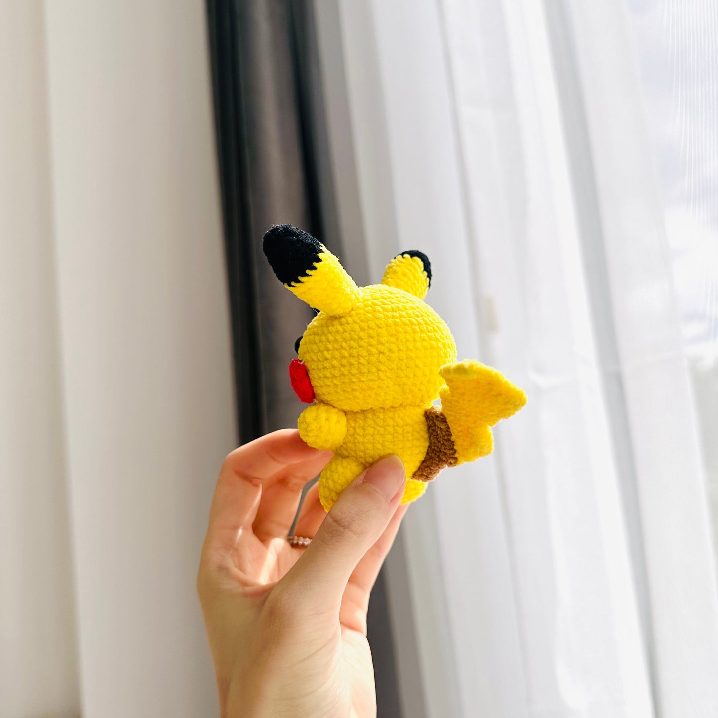 Handmade Yellow Electric Mouse Crochet Plush Keychain