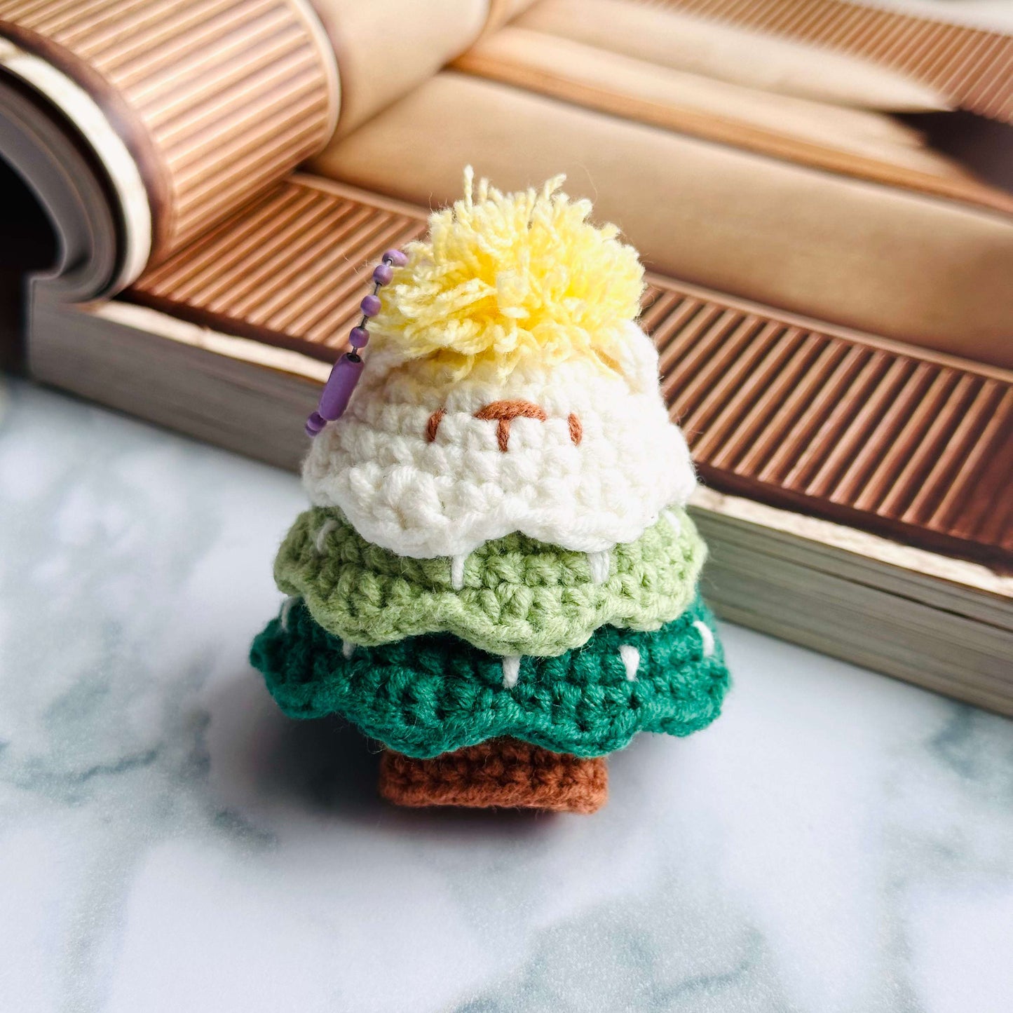 Crochet Christmas Tree Keychain Holiday Bag Charm