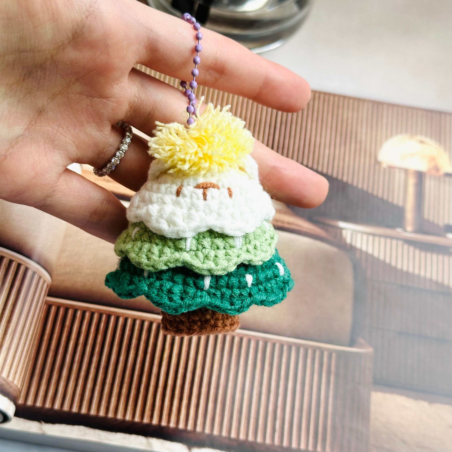 Crochet Christmas Tree Keychain Holiday Bag Charm
