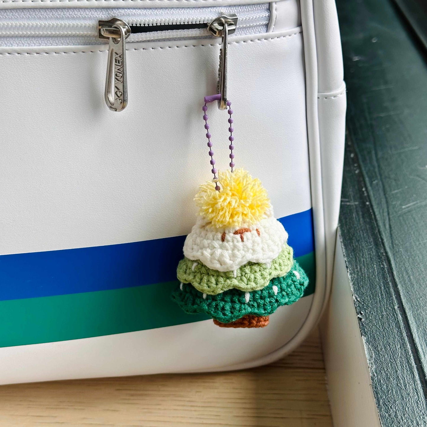 Crochet Christmas Tree Keychain Holiday Bag Charm