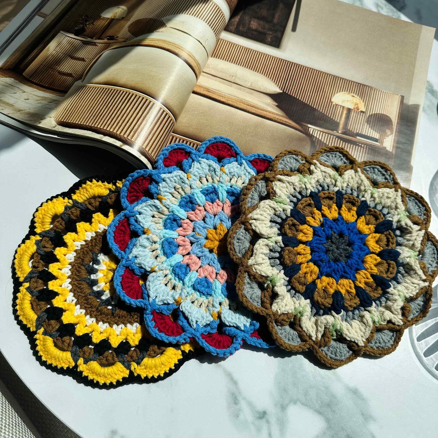 Handmade Crochet Mandala Coaster Boho Drink Mat