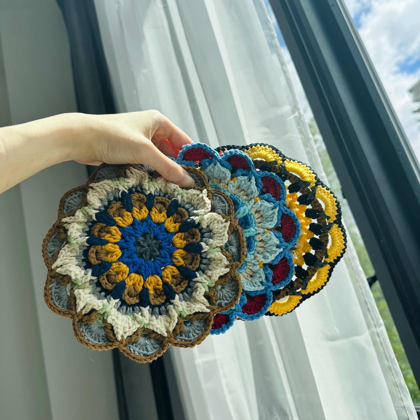 Handmade Crochet Mandala Coaster Boho Drink Mat