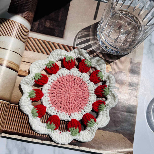 Strawberry Crochet Coaster Boho Home Decor