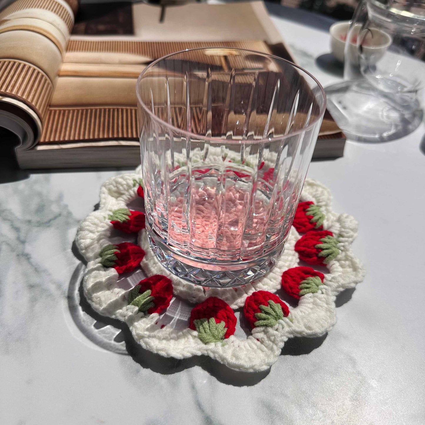 Strawberry Crochet Coaster Boho Home Decor