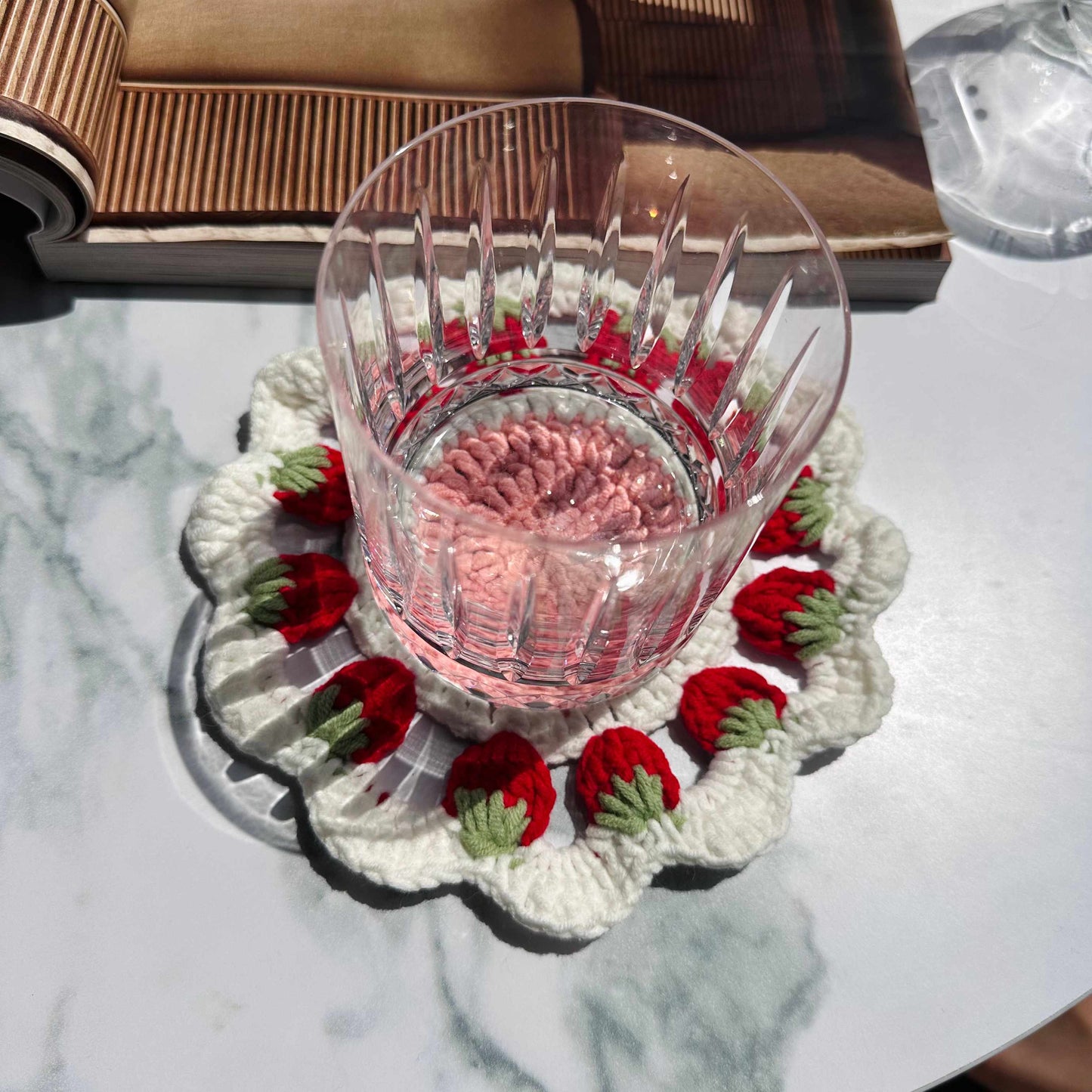 Strawberry Crochet Coaster Boho Home Decor