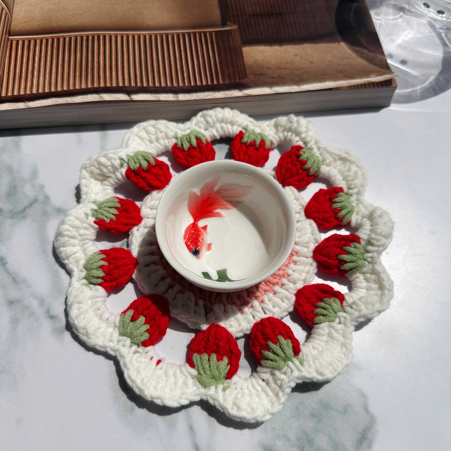 Strawberry Crochet Coaster Boho Home Decor