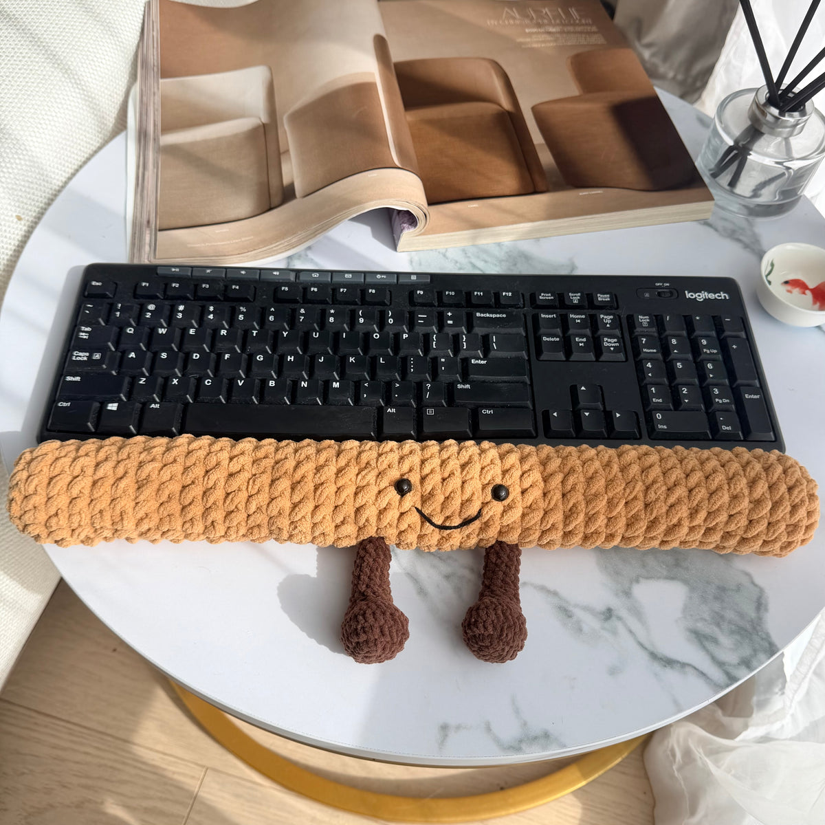 Crochet Keyboard Wrist Rest & Mini Plush Phone Stand Desk Set