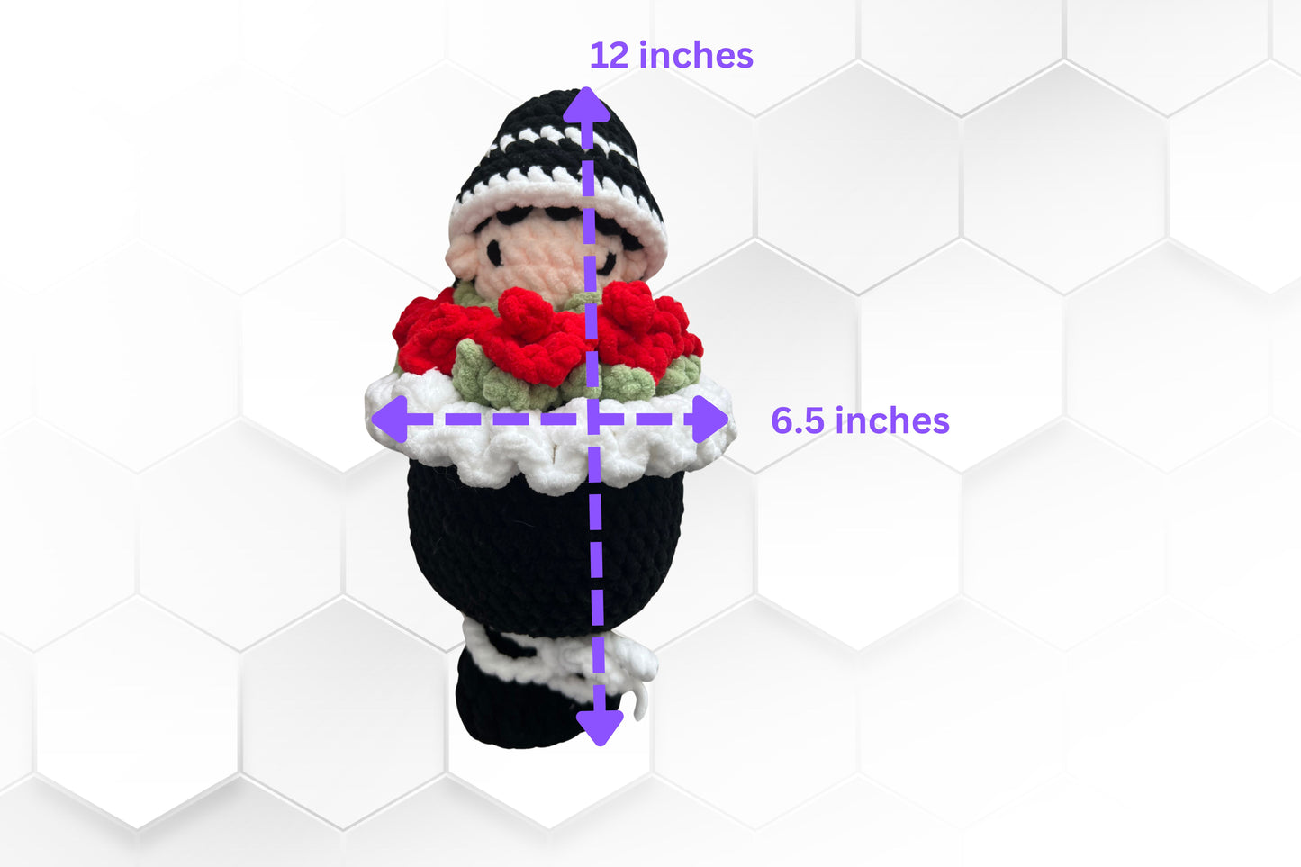 Crochet Doll with Roses Velvet Plush Bouquet