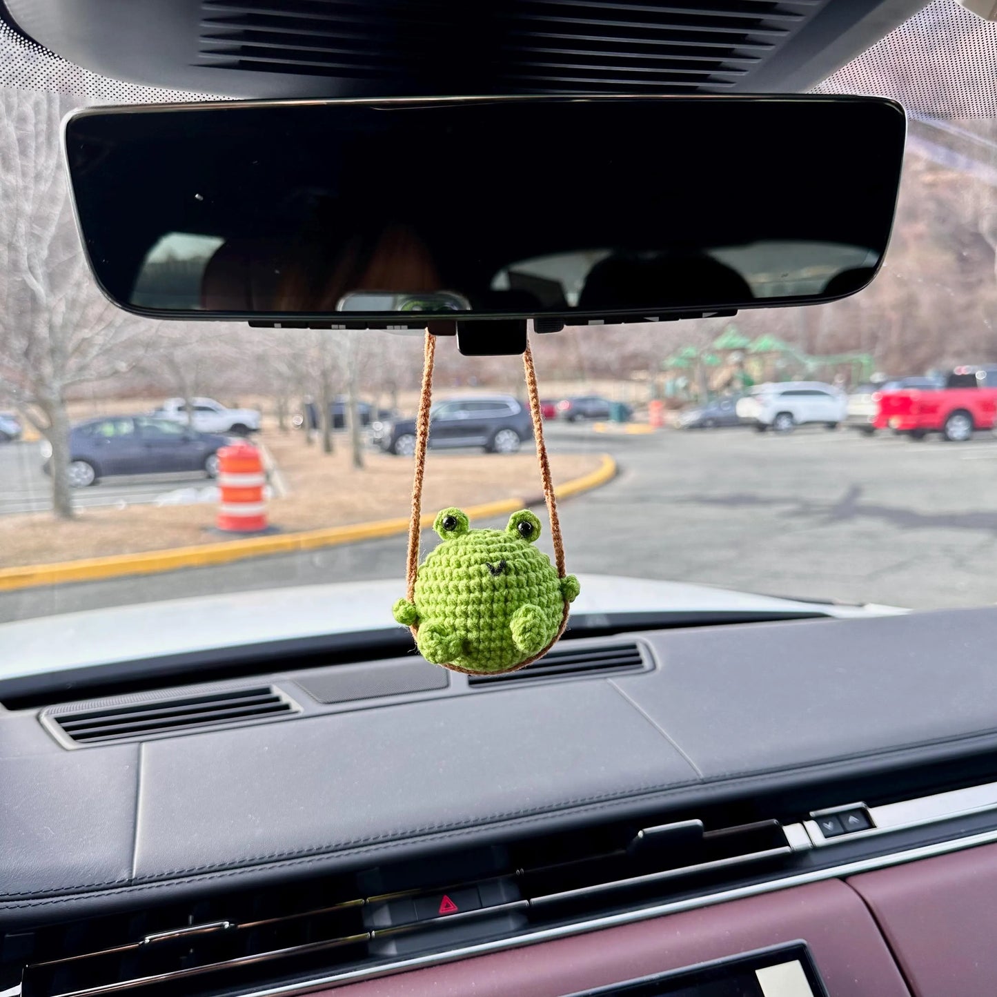 Handmade Crochet Frog Car Charm | Swinging Rearview Mirror Decor
