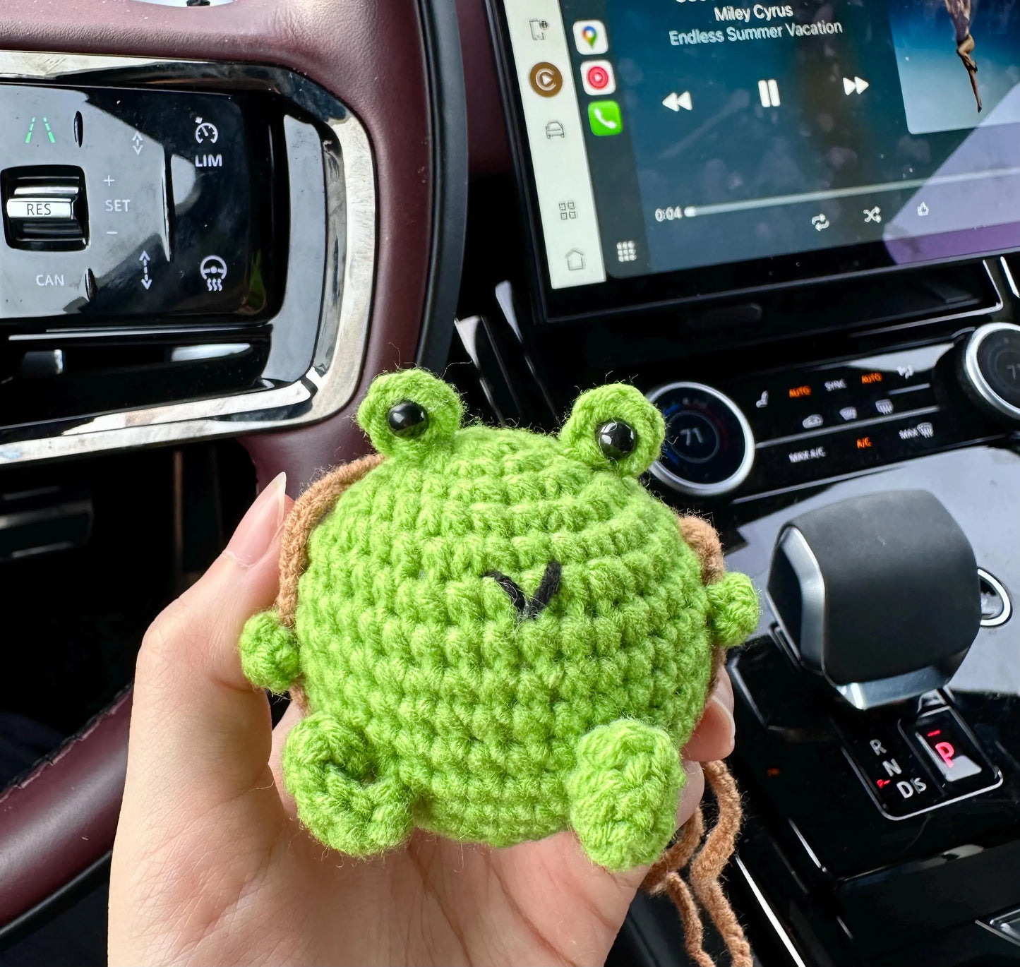 Handmade Crochet Frog Car Charm | Swinging Rearview Mirror Decor