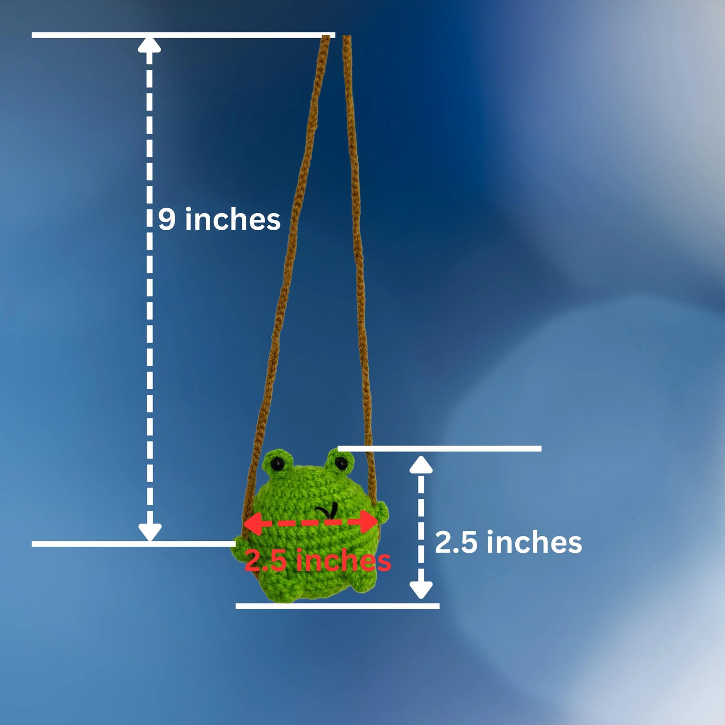 Handmade Crochet Frog Car Charm | Swinging Rearview Mirror Decor
