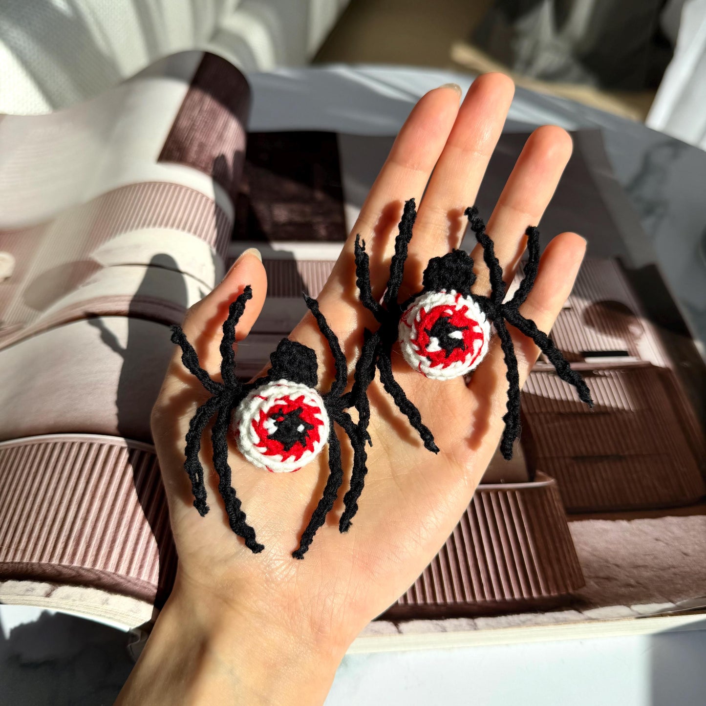 Crochet Eyeball Spider Plush Halloween Amigurumi Decor